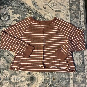 aerie Rust Brown and White Striped Long Sleeve Crop Top